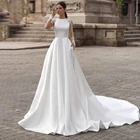 Женское свадебное платье It's yiiya, белое атласное платье с высоким круглым вырезом и длинными рукавами на лето 2022