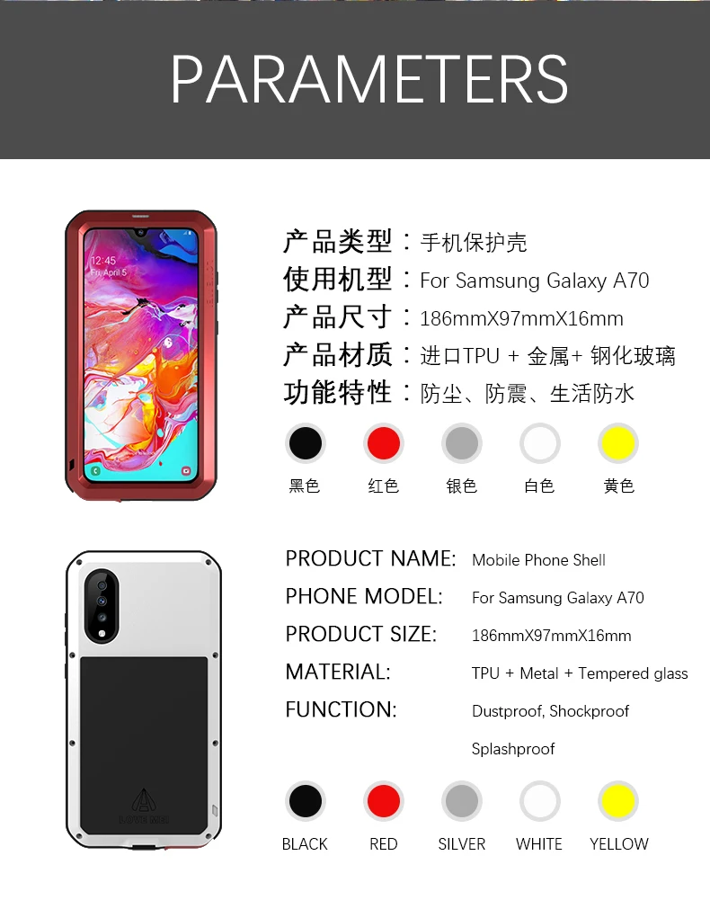 Для samsung Galaxy A70 чехол LOVE MEI ударопрочный грязезащитный водостойкий металлический защитный чехол для телефона для samsung Galaxy A70