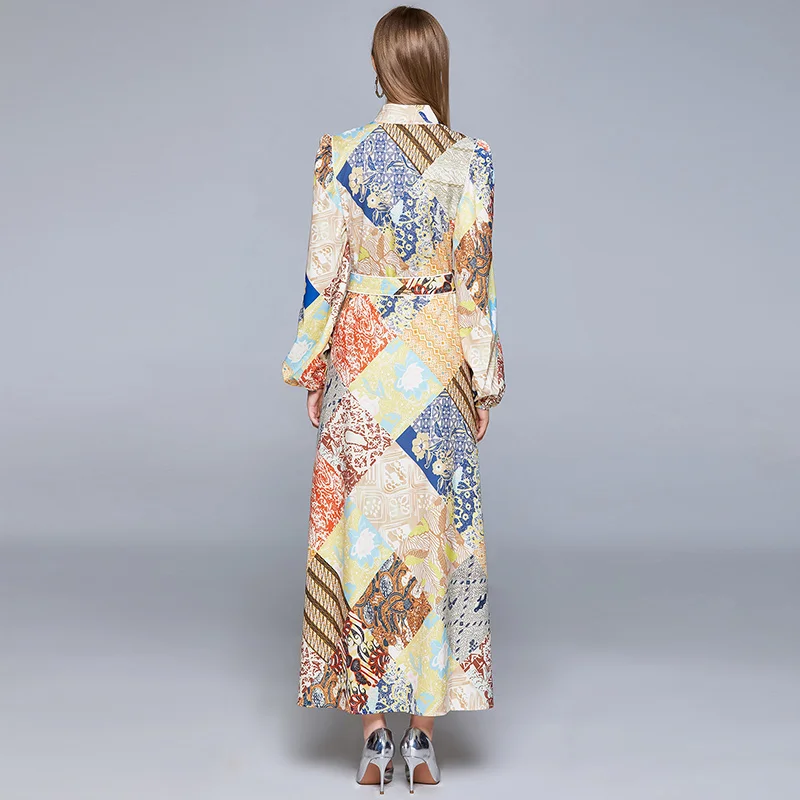 

Designer Dresses Runway High Quality Casual Dress Women Stand collar lantern sleeve long sleeve print Vintage Dress Vestidos
