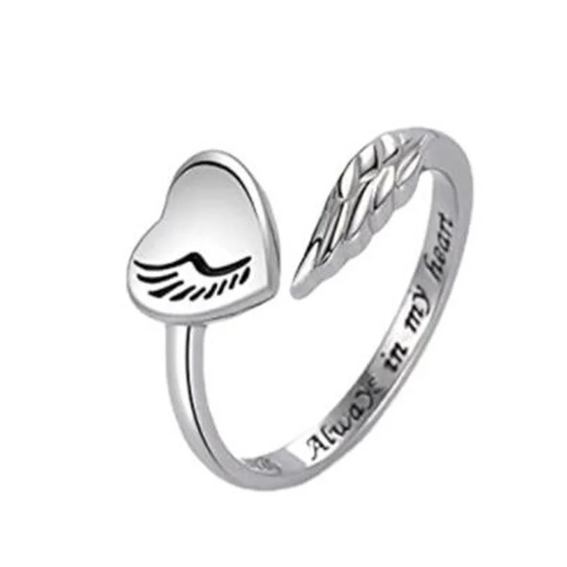 

Simple Angel Letter Heart-Shaped Rings Silver Color Vintage Rings Temperament Women's Jewelry Accessories
