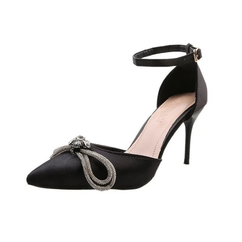 

2021 Summer Fashion Comfortable Women's Sandals Pointed Bowknot One-piece Buckle Casual Sandals Mature Sexy Stiletto High Heels