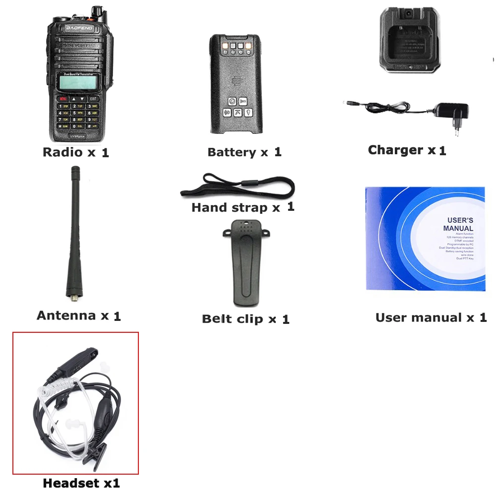 add air tube headset Baofeng Высокая мощность Двухдиапазонная UV-9R плюс VHF136-174 UHF400-520MHZ радиостанция водонепроницаемый Baofeng рация трансивер - Цвет: add air tube headset