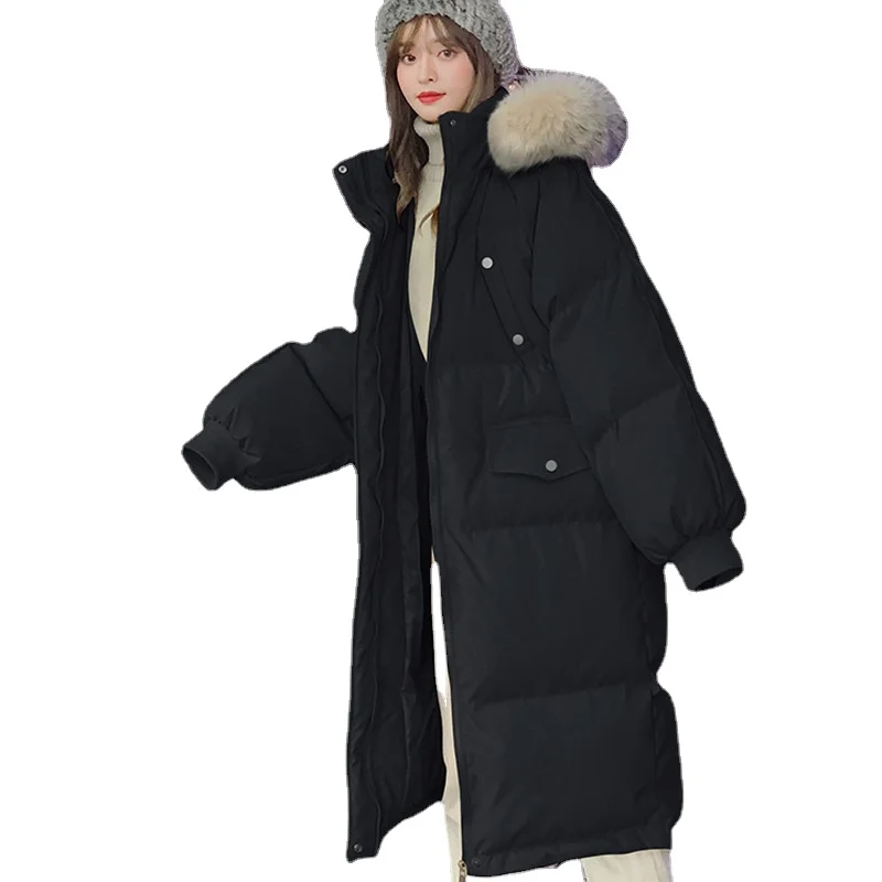 

Winter 2021 new style loose and thick down padded jacket with big fur collar cotton jacket women's jacket trend