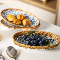 ceramic plate with weaving rattan home dinner plates vajilla cake stand food plate vintage dessert platos %ed%94%8c%eb%a0%88%ec%9d%b4%ed%8a%b8 %d1%82%d0%b0%d1%80%d0%b5%d0%bb%d0%ba%d0%b8