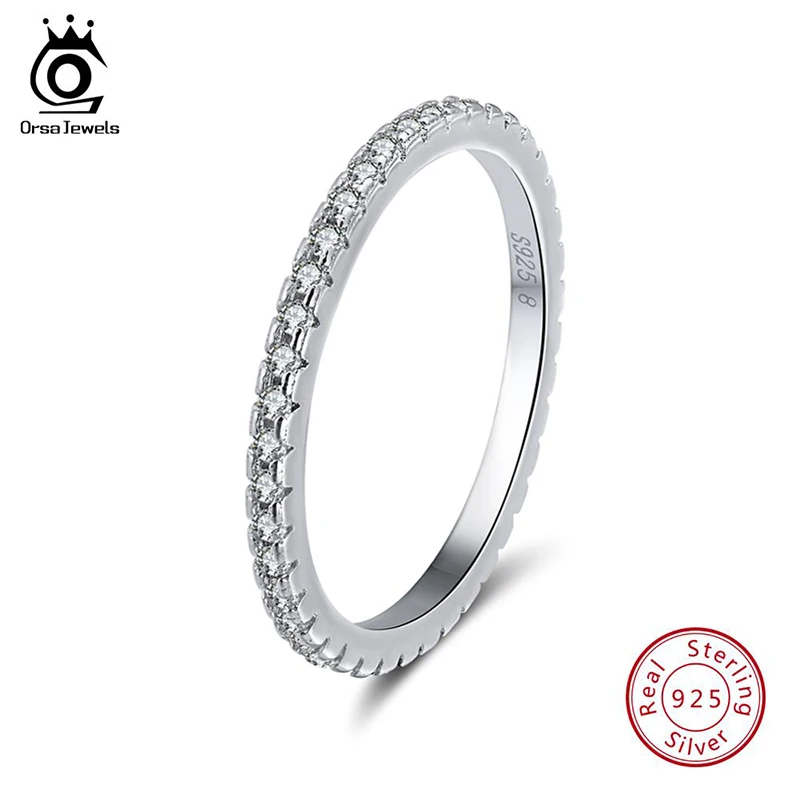 

ORSA JEWELS 925 Sterling Silver Rings Women Classic Round Full Pave AAA Cubic Zircon Engagement Wedding Band Ring for Girls SR63