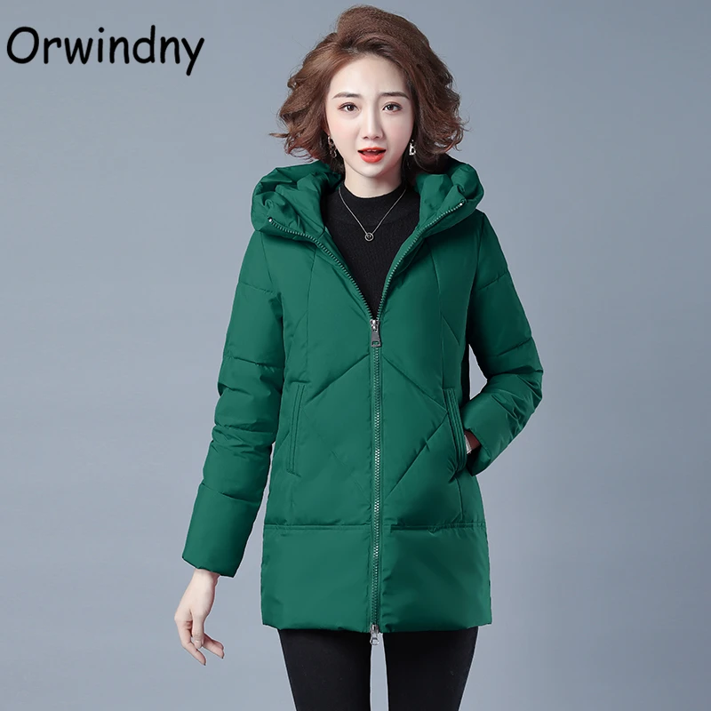 

Orwindny Warm Winter Jacket Women Hooded Wadded Coats Female Solid Long Cotton Padded Parkas Fashion Zipper Clothing