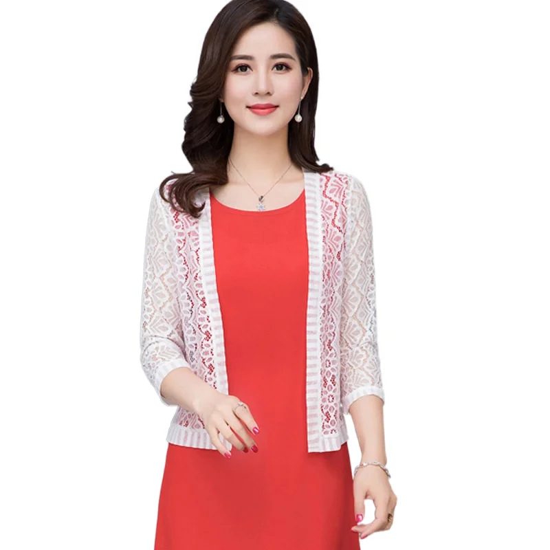 

Lingwave Large Size 5XL Women's Short Lace Cardigan Summer Shawl 3/4 Sleeve Sun-Proof Elegant Fashion Female Jacket
