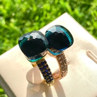 pomellato water droplets candy style ring blue crystal rings for women fashion jewelry golden plated topaz ring christmas gift