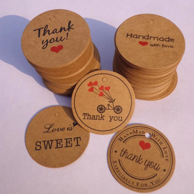 

100pcs Thank You With Red Heart Kraft Gift Tags Wedding Party Paper Hang Tags Price Label Hang Tag Cards