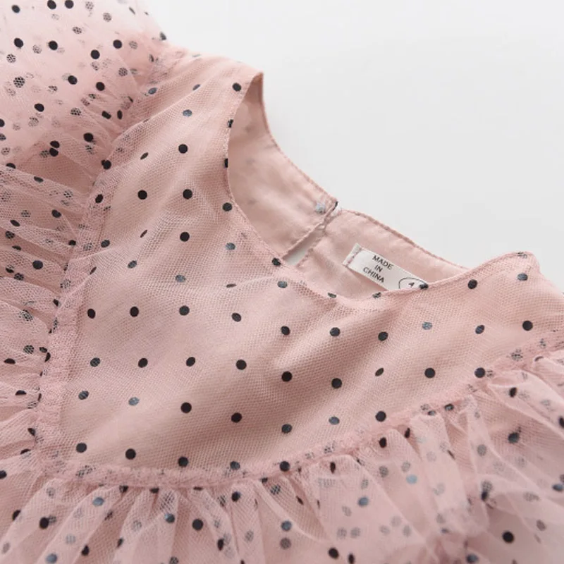 Сетчатое платье в горошек для девочек мода 2022 летние костюмы маленьких принцесс
