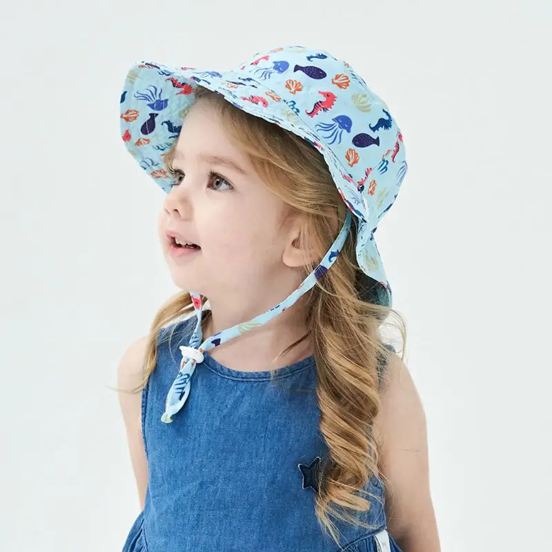 

Baby Kids Sun Cap Cute Cartoon Protective Cap Summer Beach Floppy Bucket Hat New Dropship