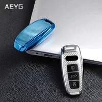 carbon filber car remote key case cover shell for audi a3 a4 b9 a6 a7 4k a8 e tron q5 q8 c8 d5 sq8 protector holder accessories
