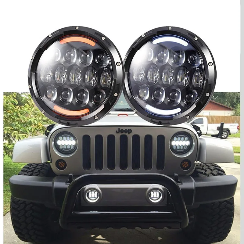 

105W CREE LED Headlight Hi/Lo Beam DRL Amber Turn Signal 7 inch Round Headlights Compatible for Jeep Wrangler JK TJ LJ 1997-2018