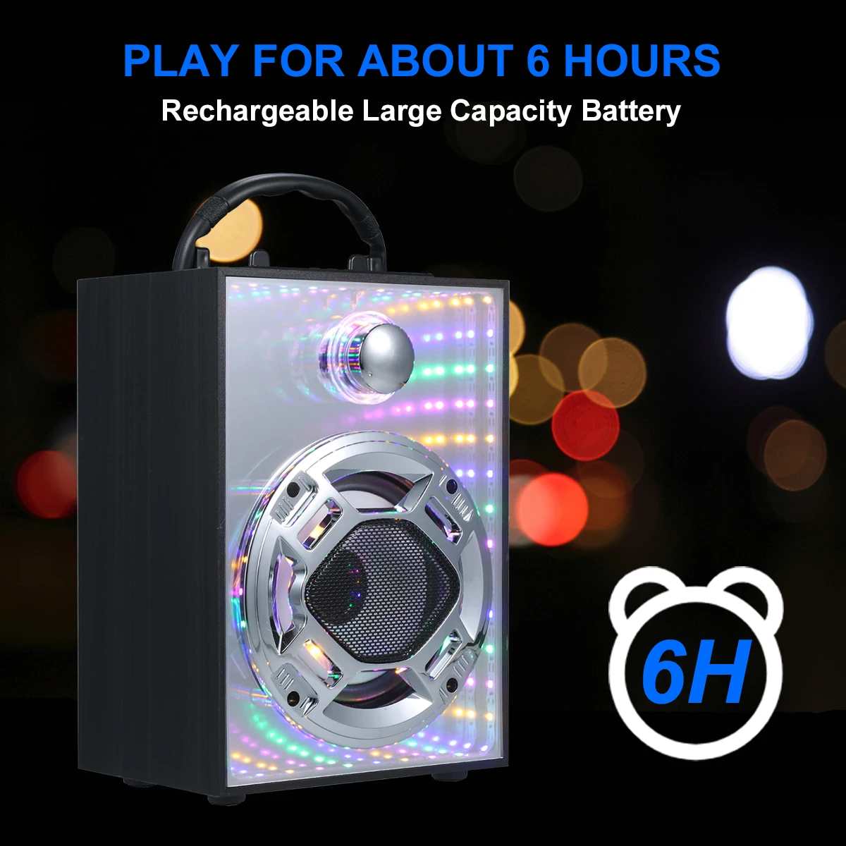 

Muslady Wood Karaoke System Portable Singing Machine with Disco Light FM Radio Support BT USB TF Card AUX for Party Home