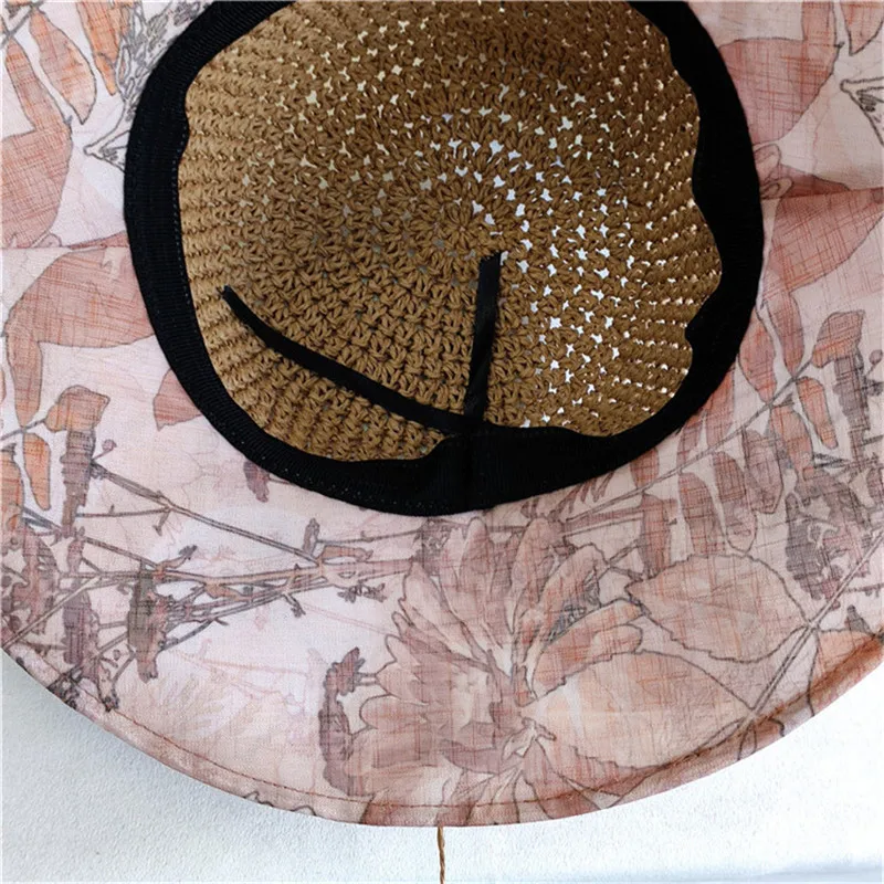 

202105-donfufan-250044B summer Sunscreen PAPER patchwork flower cloth holiday lady leisure sun cap women leisure hat