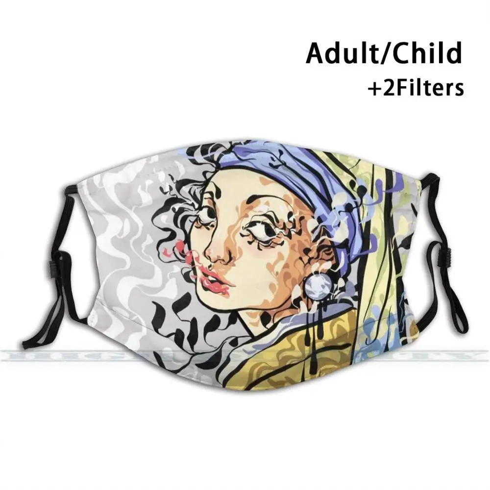 

Girl With A Pearl Earring Custom Design For Adult Kids Anti Dust Filter Diy Cute Print Washable Mask Classic Art