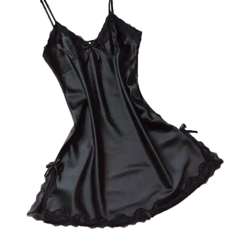 

Summer Cool Silk lingerie Nightdress Women Sexy Nightgown Lady Off Shoulder Negligee Nightwear Female Night Sleeping Shirt Dress