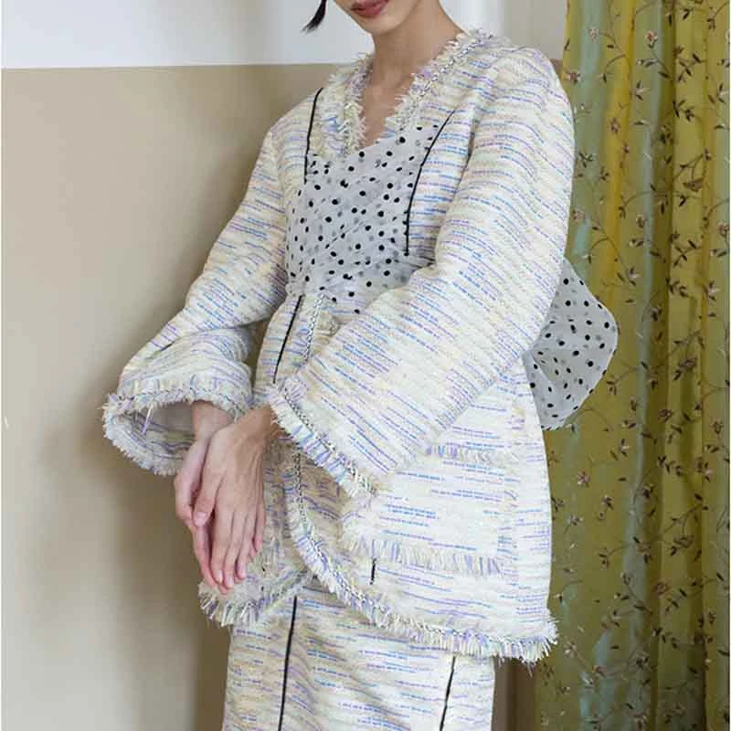 

SeeBeautiful Large Size Coat V-neck Long Sleeve Single Breasted Patch Pockets Mesh New Fashion Spring 2021 Women T814