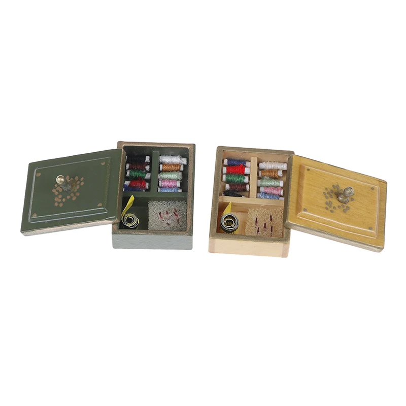 Best Sale 1:12 Miniature Vintage Sewing Box with Lid Winered Dollhouse Decoration Accessories |