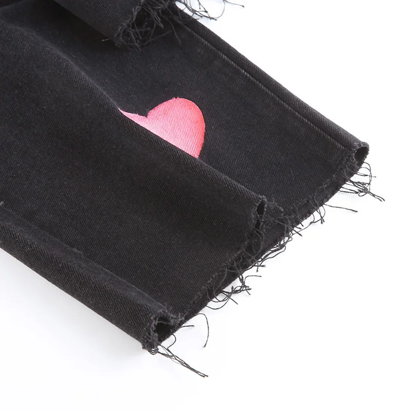 

Denimcolab Fashion Heart Print Black Straight Pants Jeans Women High Waist Casual Loose Girl Jeans Lady Streetwear Jeans Trouser