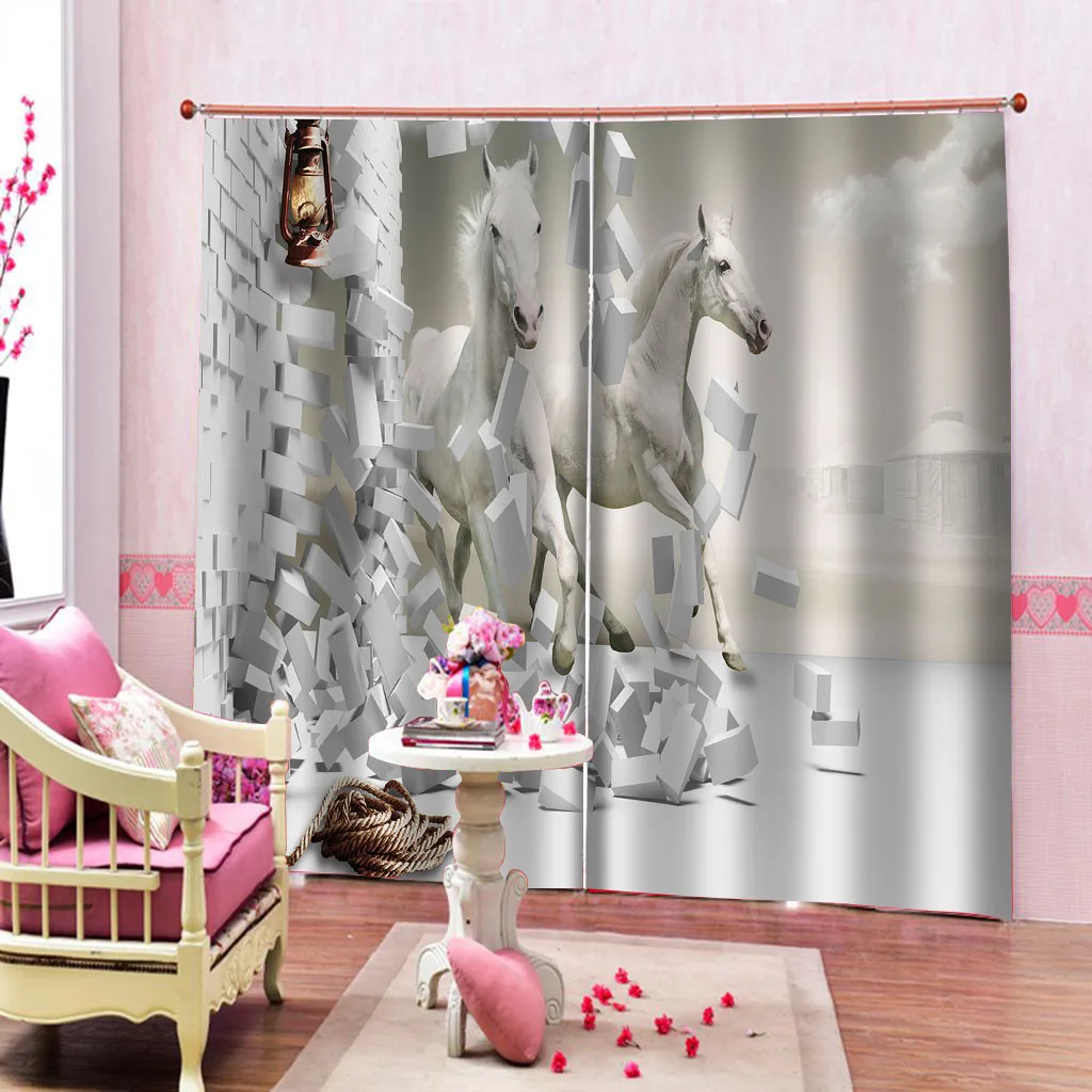 3D занавески для фотографий размер под заказ настенные кирпичные с белой лошадью