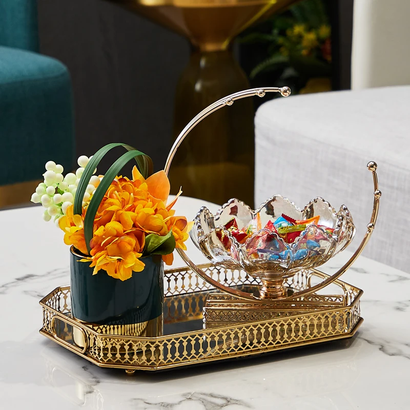 

GY Tissue Box Combination Fruit Plate Post-Modern Light Luxury Soft Decoration with Metal Tea Table Tray Set Home Decorations