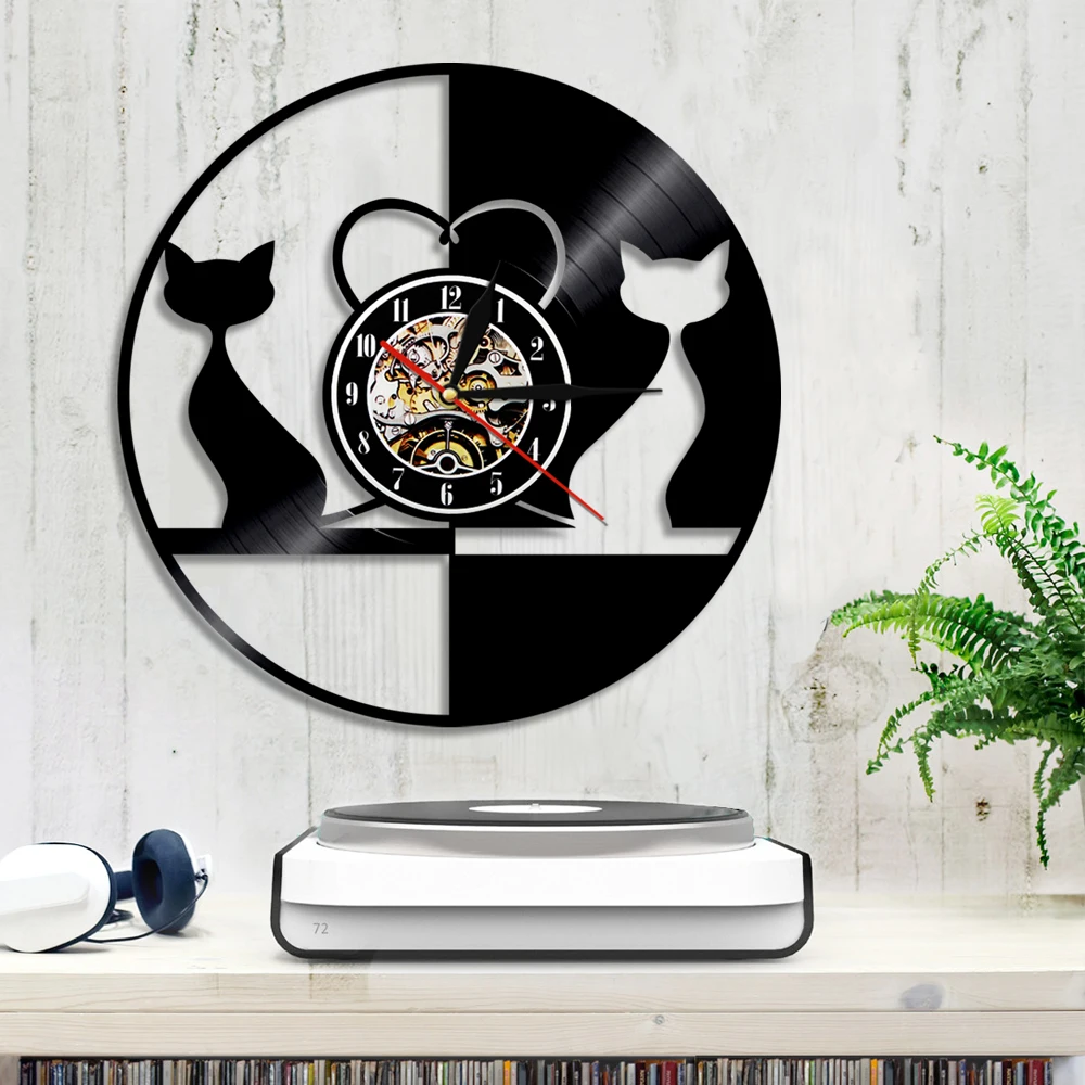 Виниловые Настенные часы с изображением кота 3D настенные котенка современные