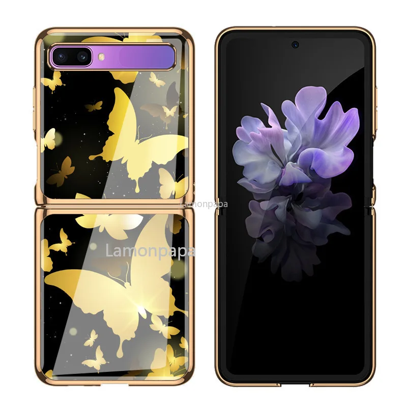 vintage yellow butterfly case for samsung galaxy z flip 5g cover f7000 tempered glass shockproof shell for samsung z flip case free global shipping