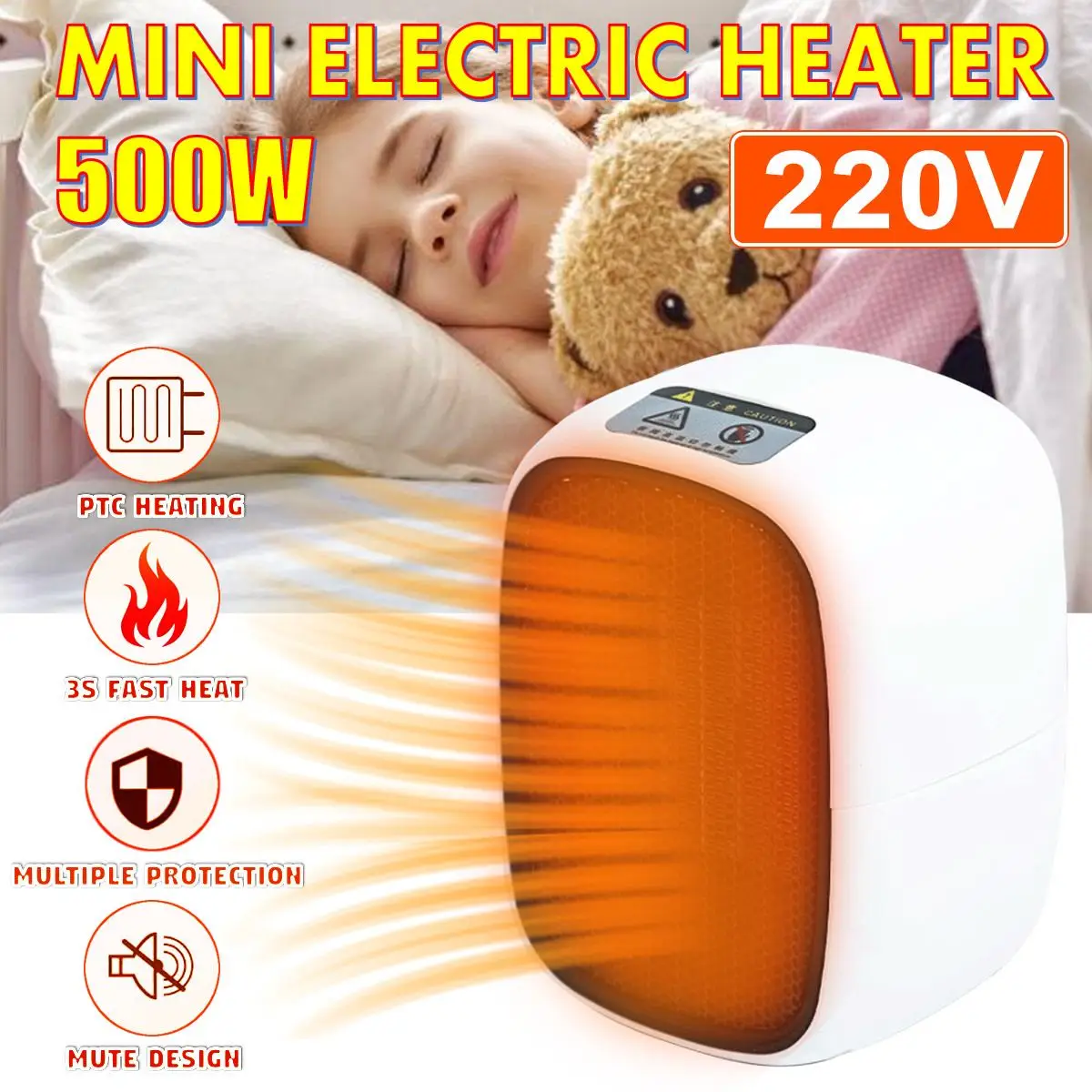 

220V 500W Mini Portable Electric Heater Desktop Fan PTC Ceramic 3s Fast Heating Warm Air Heater For Home Office Bathroom Warmer