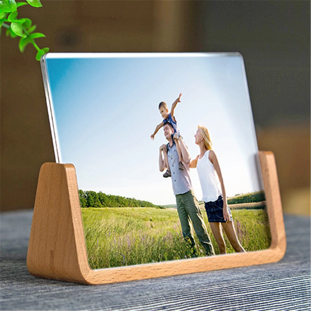 

Creative European Solid Wooden Photo Frame Innovative 5 Inch 6 Inch 7 Inch Acrylic U Shaped Photo Frame Home Desk Decoration