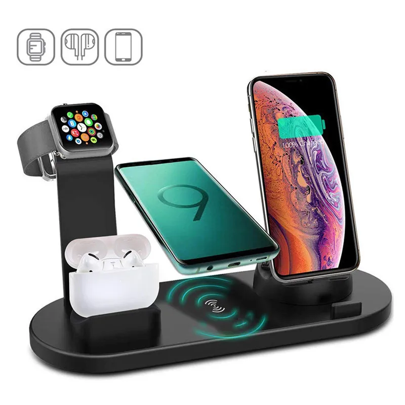 

6in1 Multifunctional Wireless Charger Dock Station Charging Stand Holder for Apple iPhone iWatch Airpods Micro USB Type C Phones