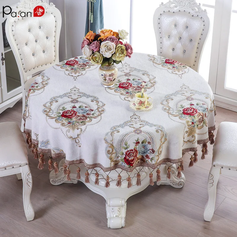 

Европейская классическая круглая скатерть из синели с кисточкой, подвеска для домашнего обеденного стола, золотые годы, украшение для отел...