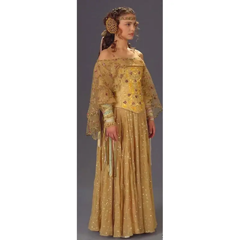 Новое платье звездных войн III Queen Padme Naberrie Amidala + головной убор Косплей Костюм |