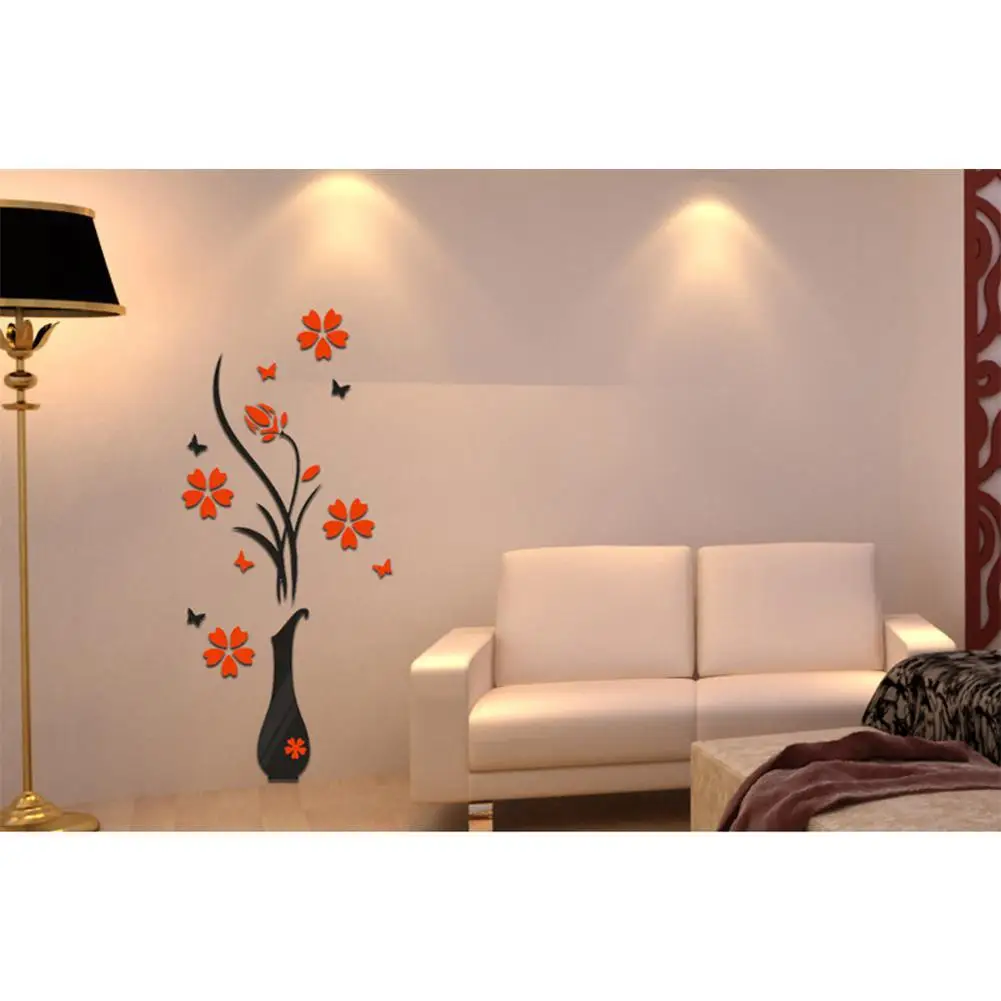 Домашние 3D стерео вазы сливы акриловые настенные наклейки Домашнее украшение