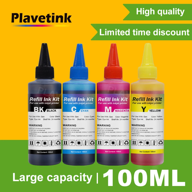 Plavetink 100ml Bottle Printer Dye Ink Refill Kit 4 Color For HP 932 933 XL Officejet 7110 7610 6600 6700 6100 7612 Cartridges | Компьютеры