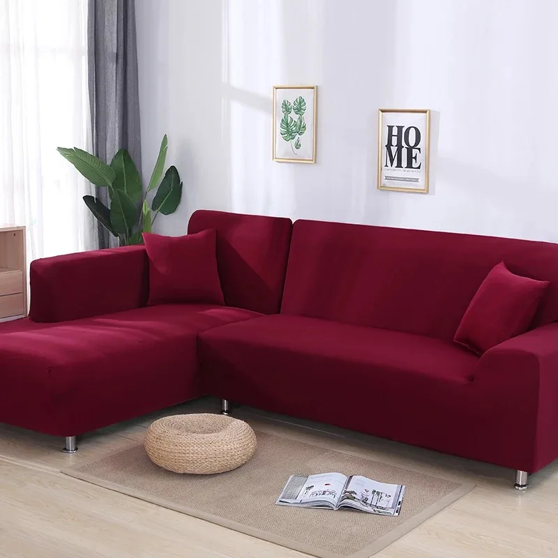 

1/2/3/4 Seater Sofa Covers for Living Room L Shape Solid Color Slipcovers Chair Protector Polyester Elastic Corner Couch Cover