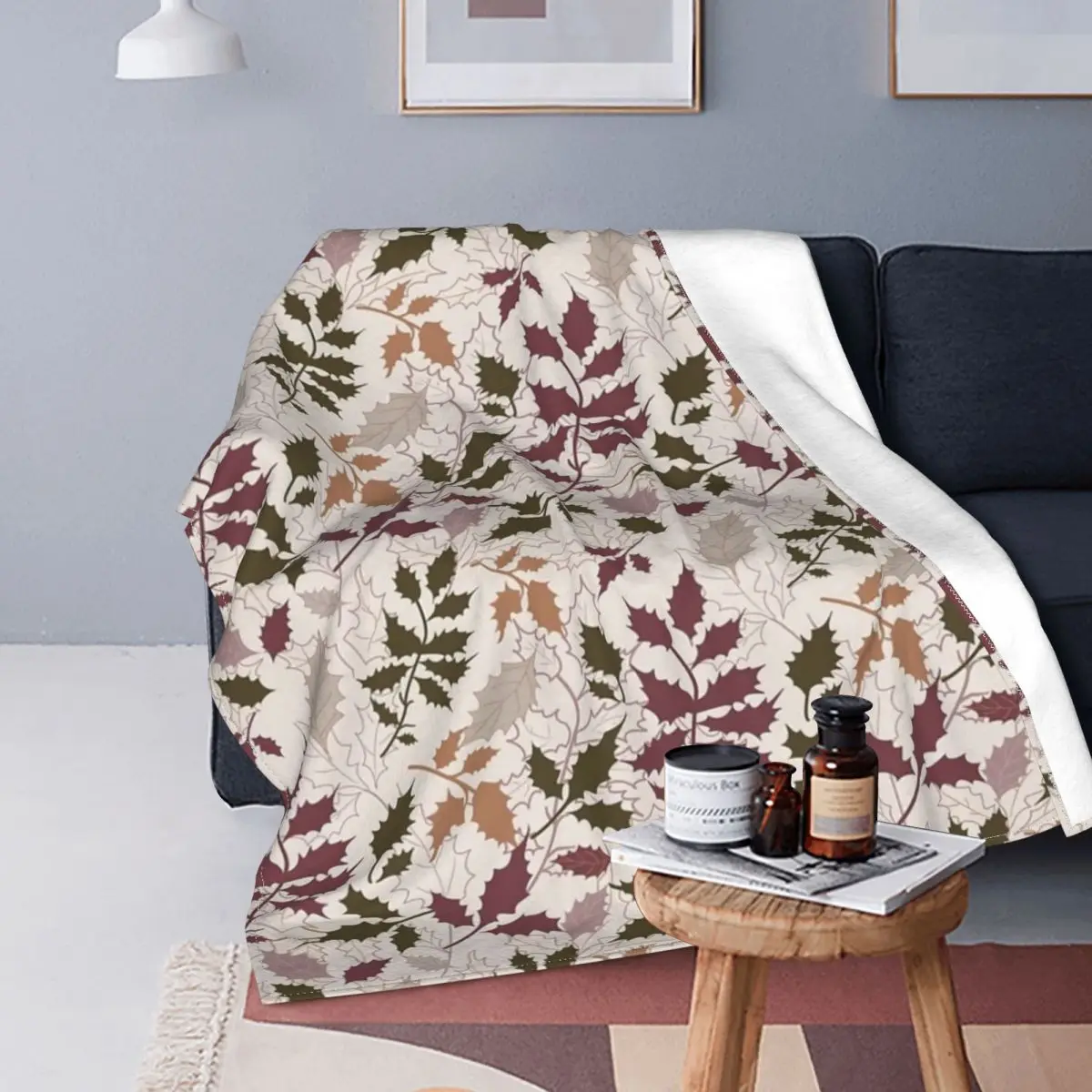 

Manta con estampado Vintage de acebo para cama, manta de tela escocesa para sofá, con capucha, Invierno