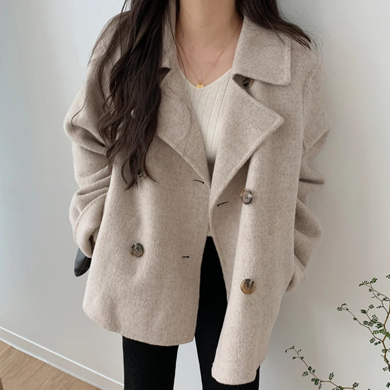 

Casual Thicken Warm Women Blend Coats 2021 Winter Ladies Outwear Tops Long Sleeve Double Breasted Female Woolen Jackets J213