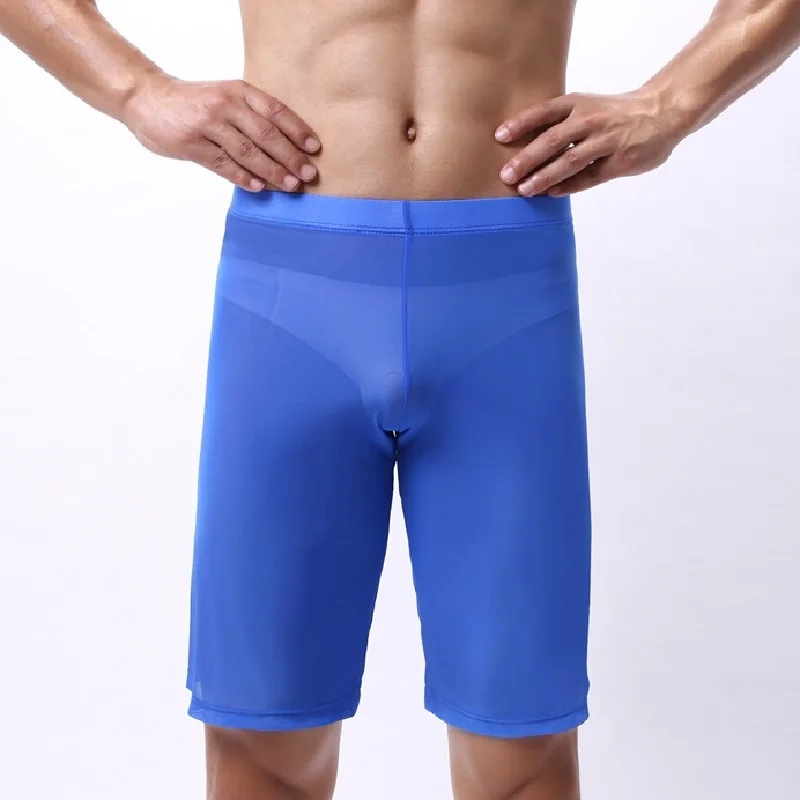 Мужские выпуклые сетчатые ажурные Длинные боксеры дышащие ультратонкие шорты