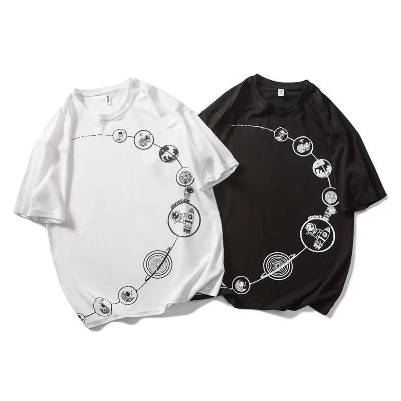 

RHYMONSTER Tshirts Space Travelling Print Short Sleeve Tees Shirts Streetwear Harajuku Fashion Cotton Casual Loose T-Shirt Tops