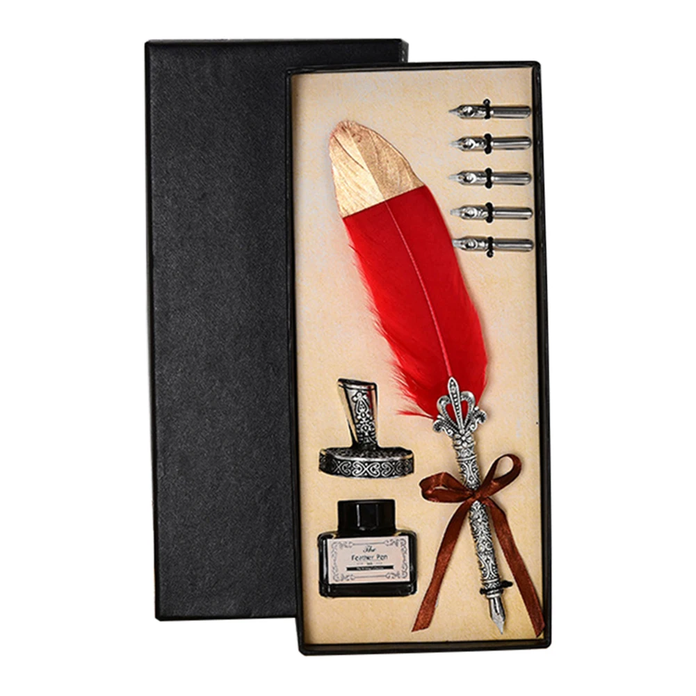 

1 Set Portable Calligraphy Feather Dip Pen Fashion Pen Handle 2/5 Nib Writing Ink Set Quill Fountain Pen Writing Set