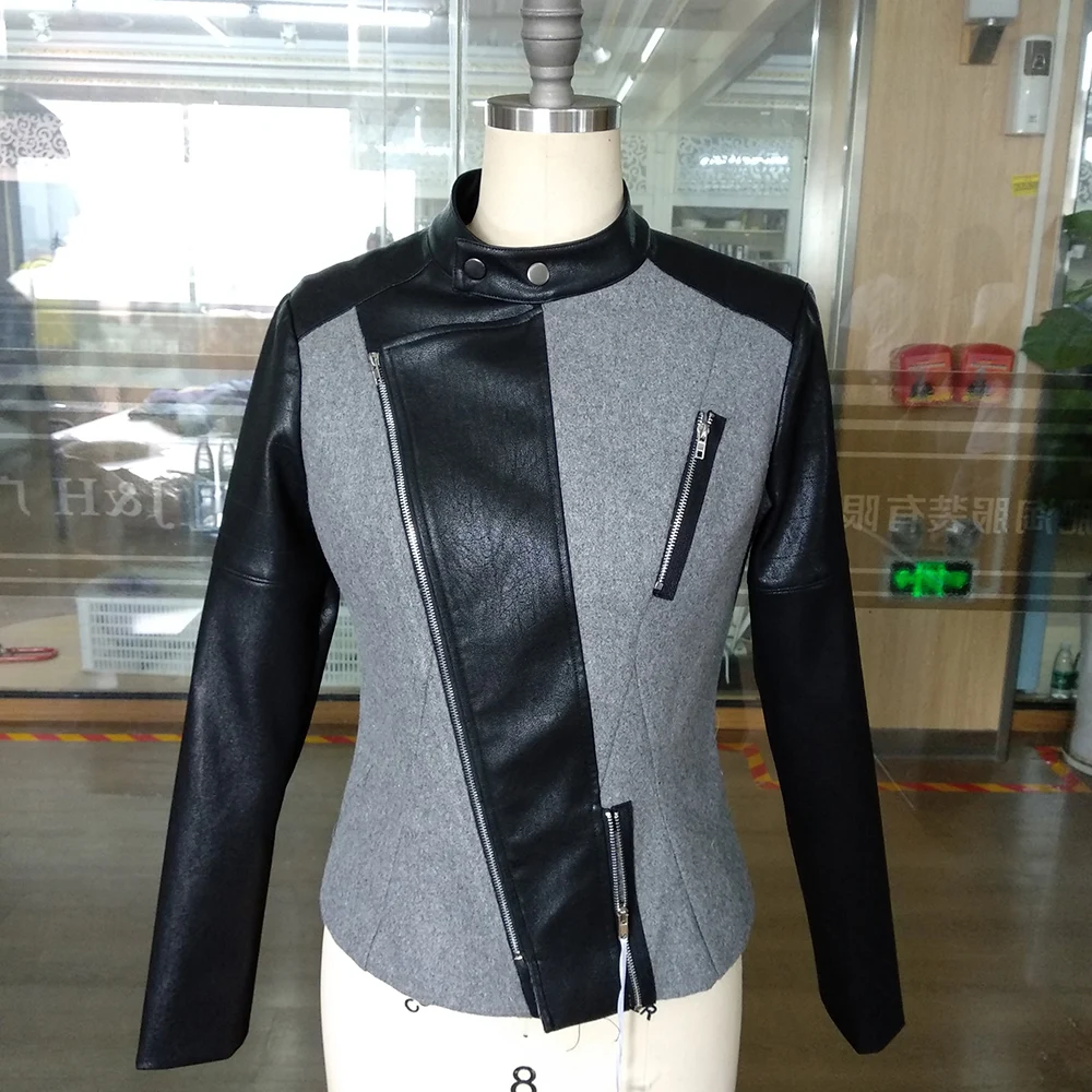 Куртка женская из ПУ кожи повседневный приталенный пиджак в горошек на молнии