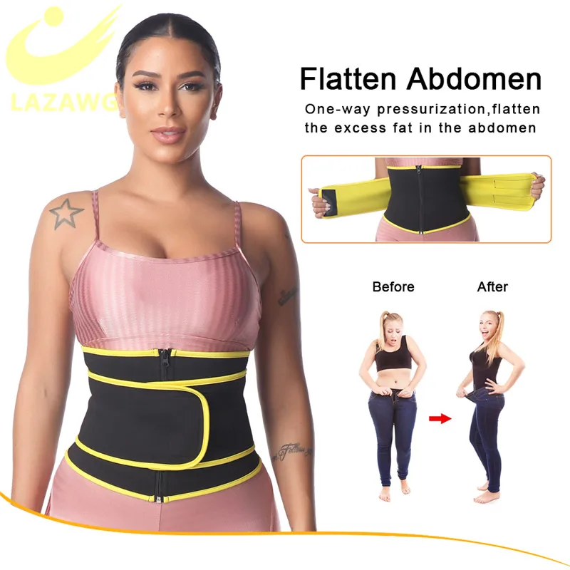 LAZAWG Front Zipper Hooks Firm Body Shapewear Neoprene Hot Sweat Waist Trainer Cincher Shaper for Weight Loss Plus Size | Женская одежда
