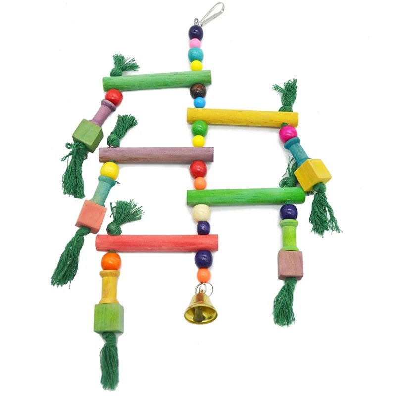 1Pc Colorful Bird Perch Wooden Bead Tassel Parrot Swing Ladder For Toy Supplies |