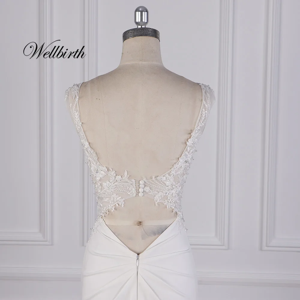 100% реальное изображение Wellbirth Vestido de novia v образный вырез zippber сзади Русалка