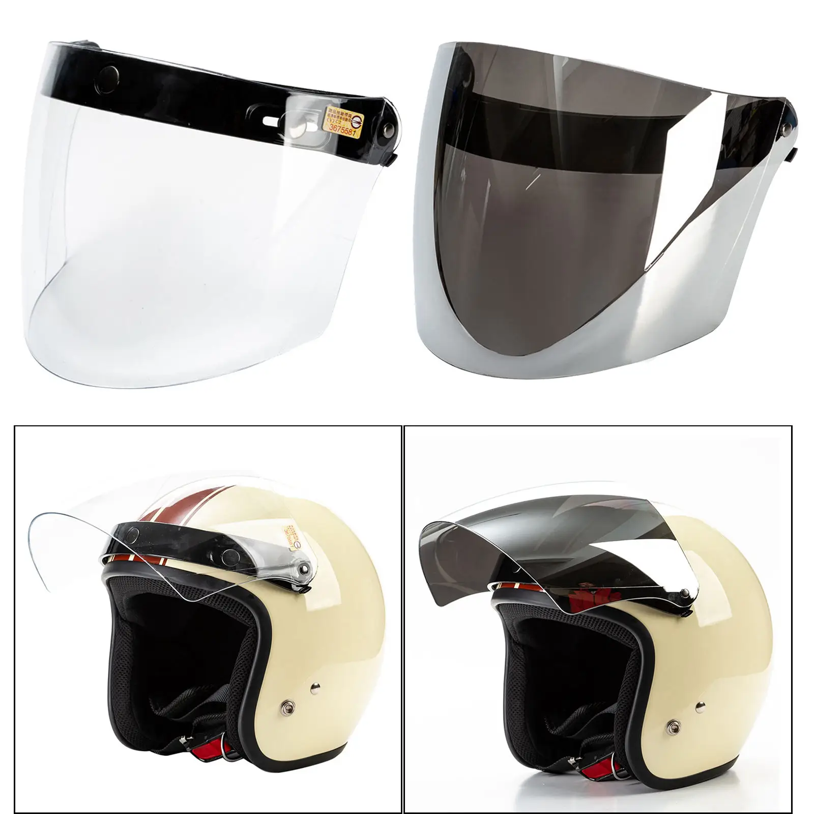 

Durable Full Face Shield Visor Lens for 3-Snap Motorcycle Retro Open Face Helmets Easy Flip Up Down