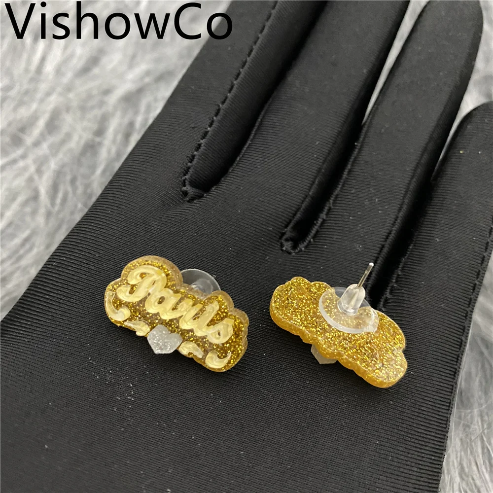 VishowCo Custom Name Stud Earrings Personalized Nameplate Handmade acrylic laser stud earrings Girls Custom Jewelry