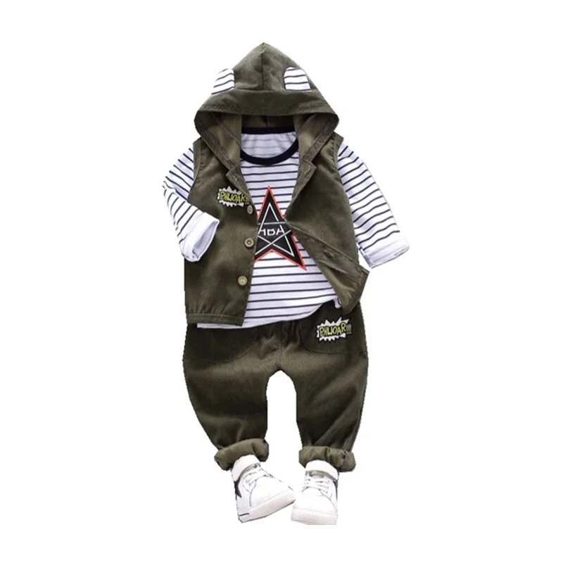 Spring Autumn Children Baby Casual Hooded Vest Pants 3pcs/sets Infant Sports Clothes Outfit Toddler Suits Boys Kids Tracksuits |