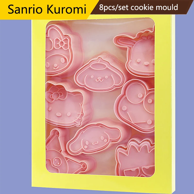 8 шт./компл. Sanrio Kuromi Мультяшные формочки для печенья 3D пластиковые формочки для печенья предварительная печать для печенья кухонные аксессу...