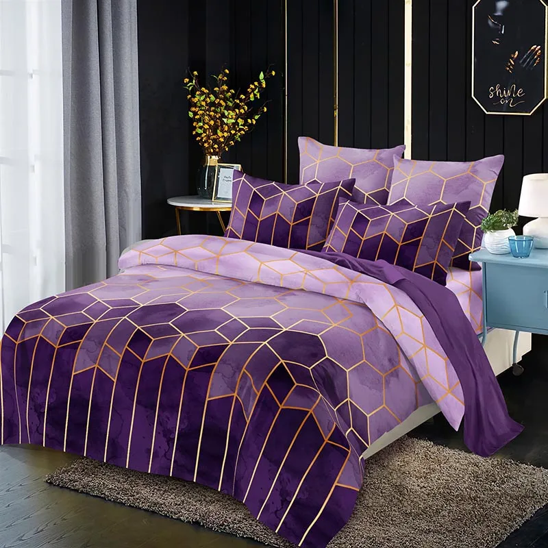 

Geometric Plaid Gilt Cover Set King Size Cover Set Gilt lines Queen Comforter 2 people Quilt Covers Pillowcase No Bed linen